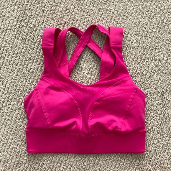 NEW LULULEMON Oxygen Bra Long Line Raspberry Pink Size 4 High Support Mesh NWOT - Picture 1 of 13
